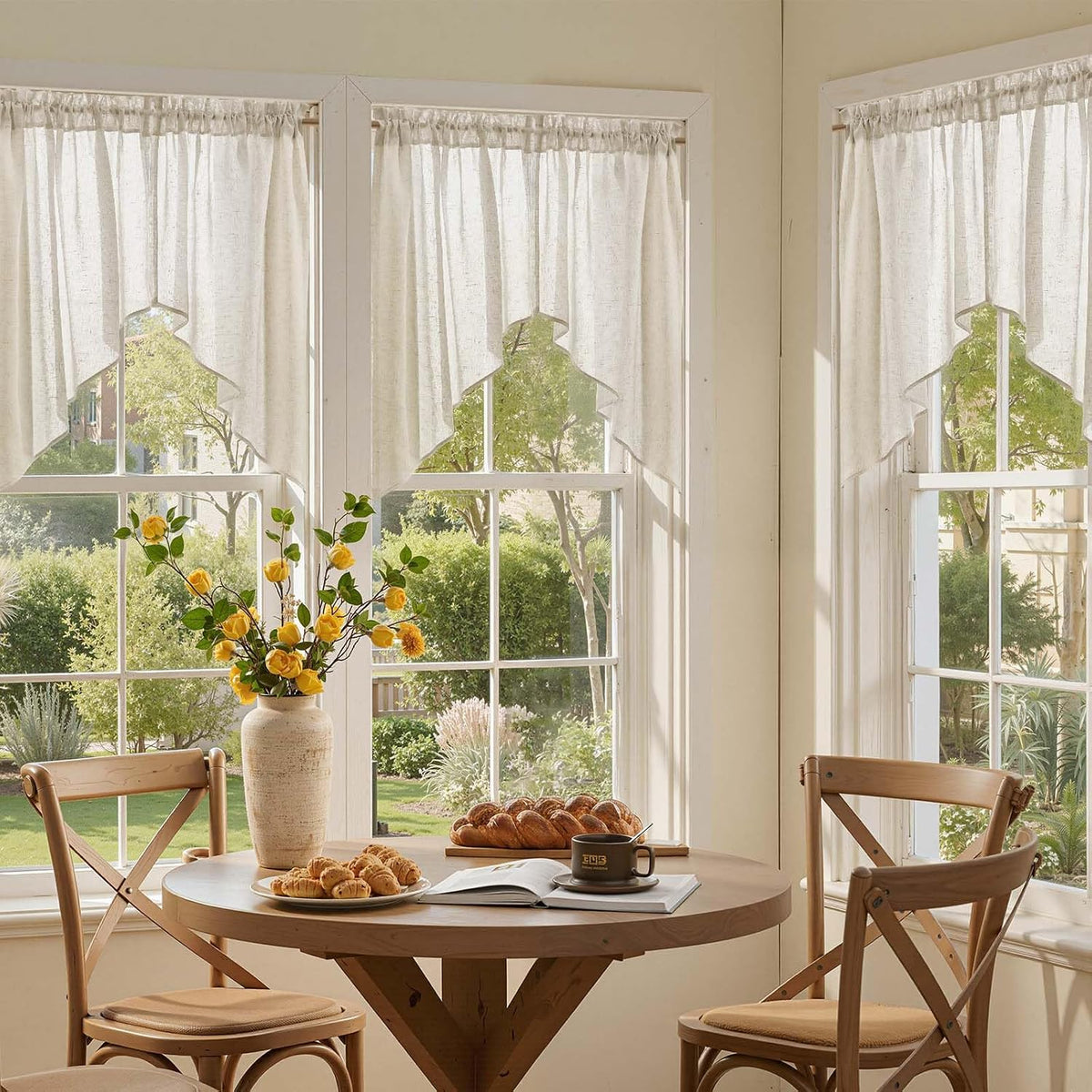 jinchan Swag Valance for Windows 36 Inch Length Farmhouse 2 Panels Beige