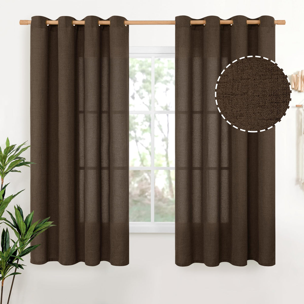 YoungsTex Linen Kitchen Window Curtains 40 Inch Length 2 Panels