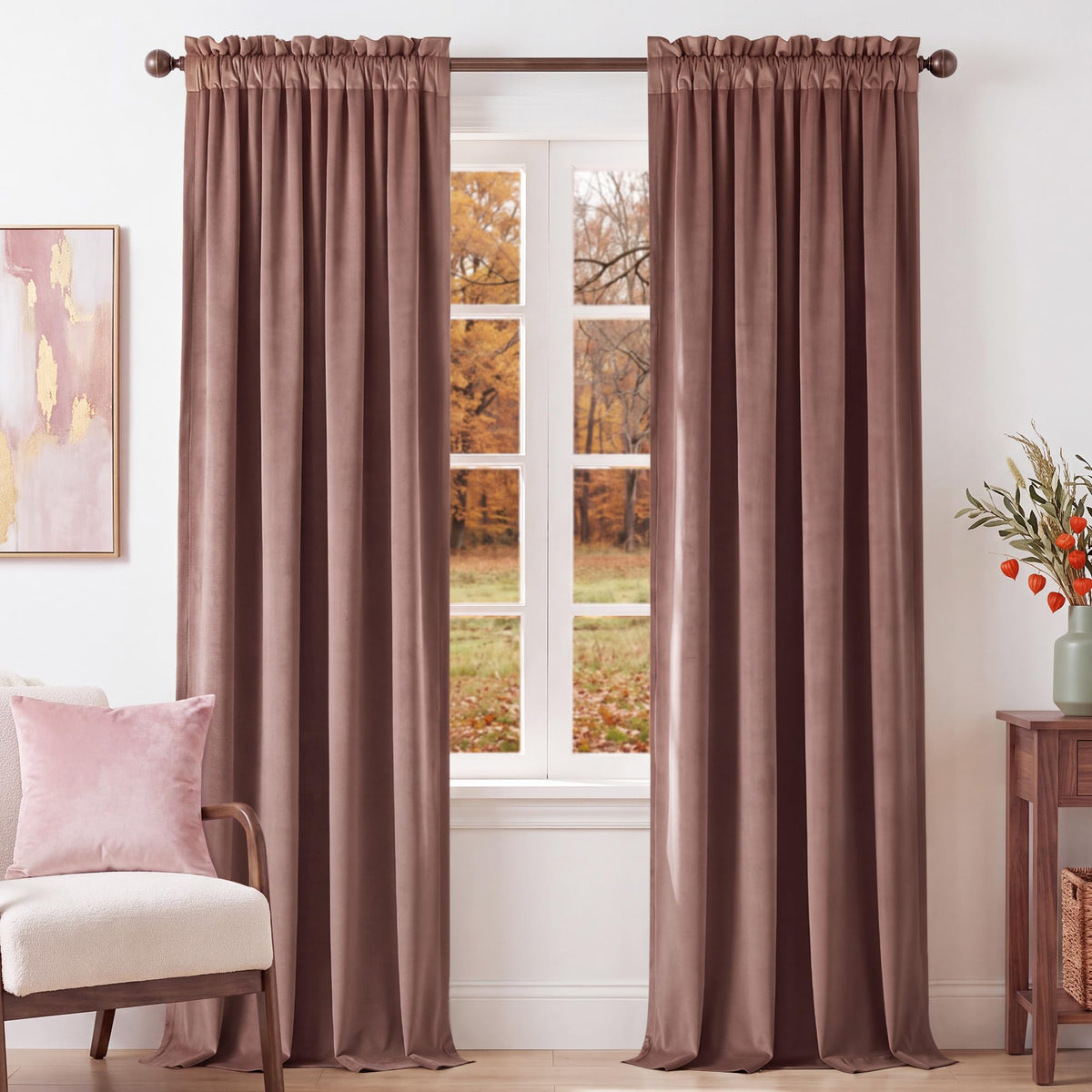 NICETOWN Black Out Velvet Curtains 63 inches Long for Kitchen