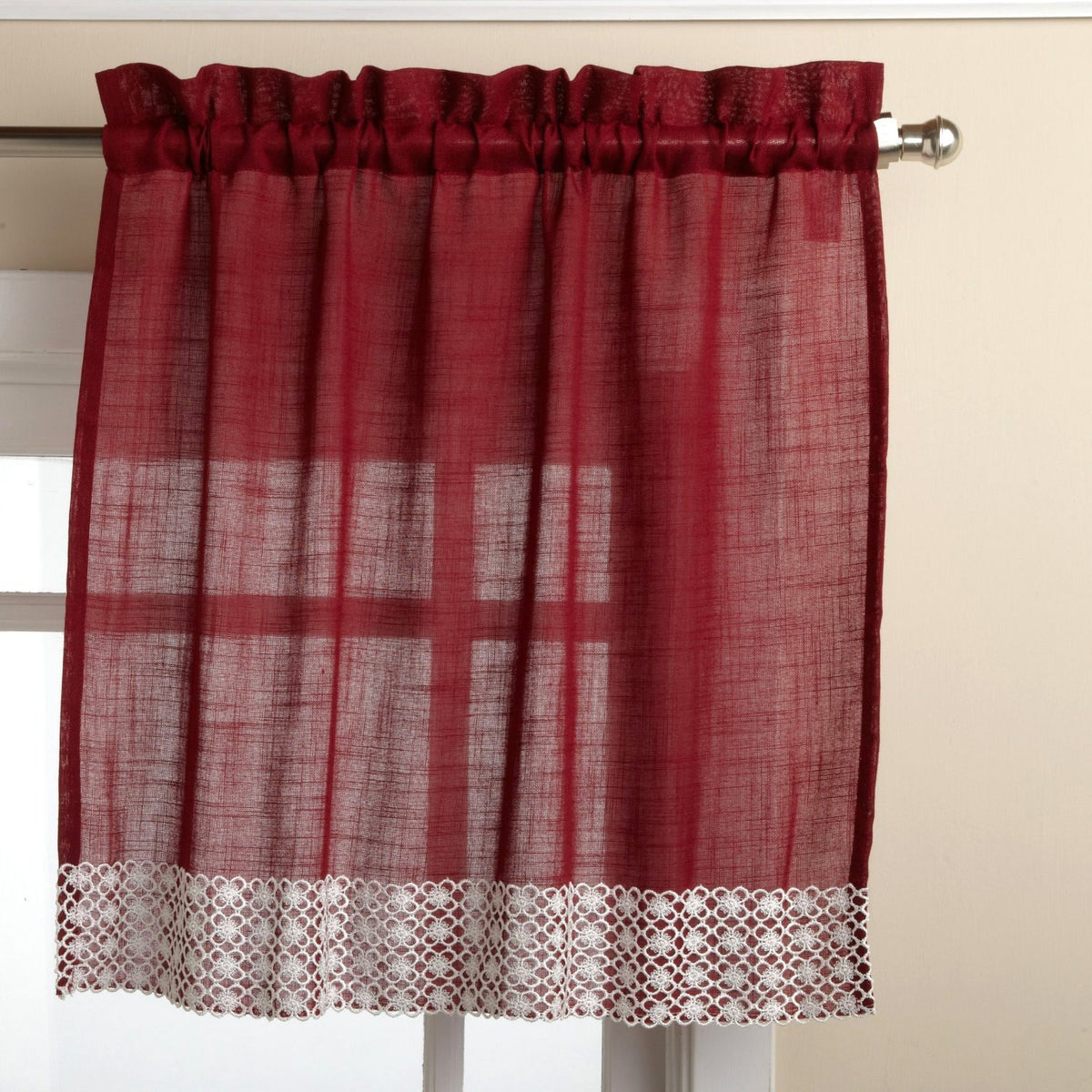Sweet Home Collection Old World Style Floral Heavy Lace Kitchen Curtain Swag pair Hopewell Cream