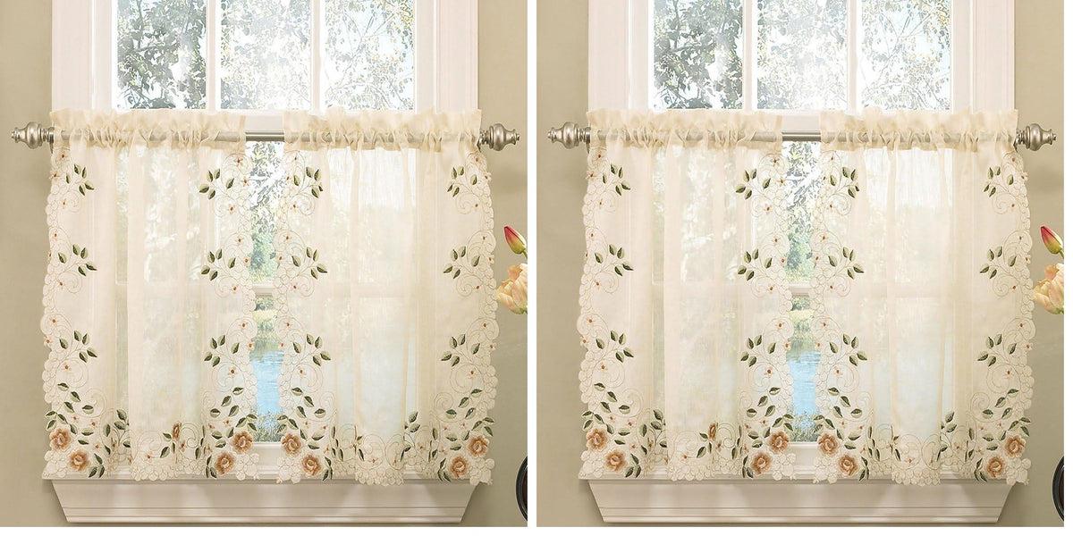 Sweet Home Collection Old World Style Floral Heavy Lace Kitchen Curtain Swag pair Hopewell Cream