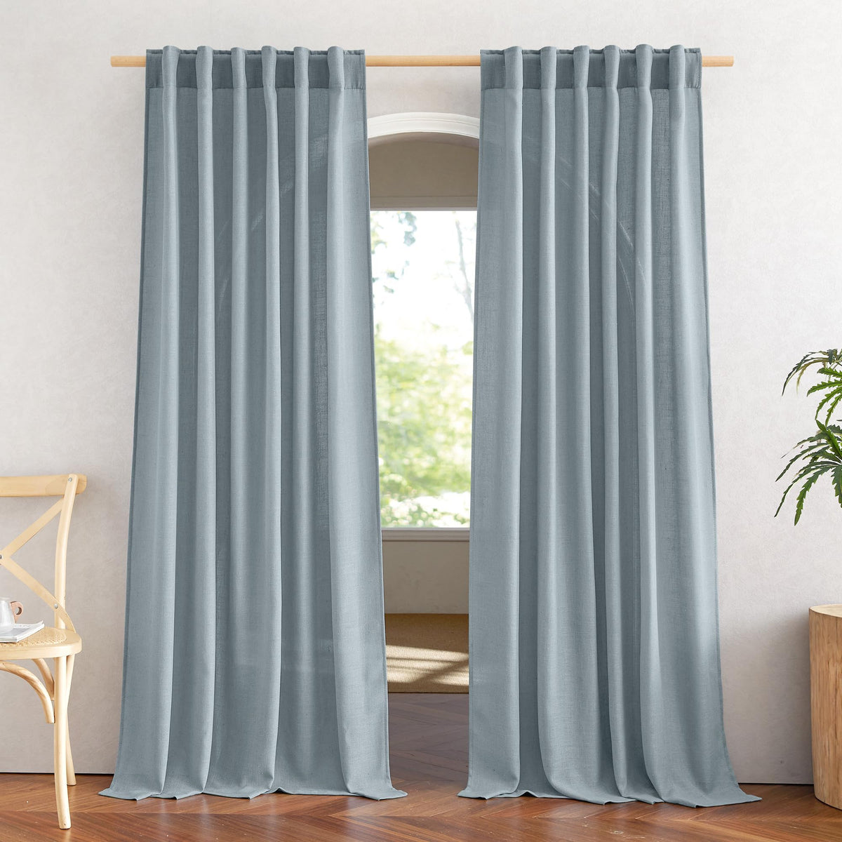 NICETOWN Natural Linen Kitchen Curtains 26 inches Long, Rod Pocket & Back Tab Semi Sheer Flax Window Treatments Rustic & Cute for Cafe/Kids Room, W37 x L26, 2 Panels