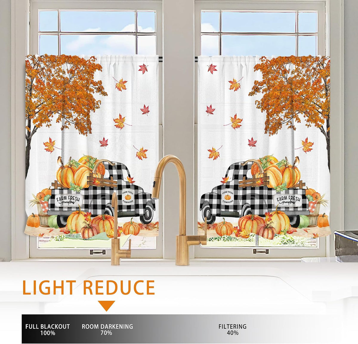 Hexagram Fall Curtains for Kitchen 3 Piece Set, 54x36 Inch