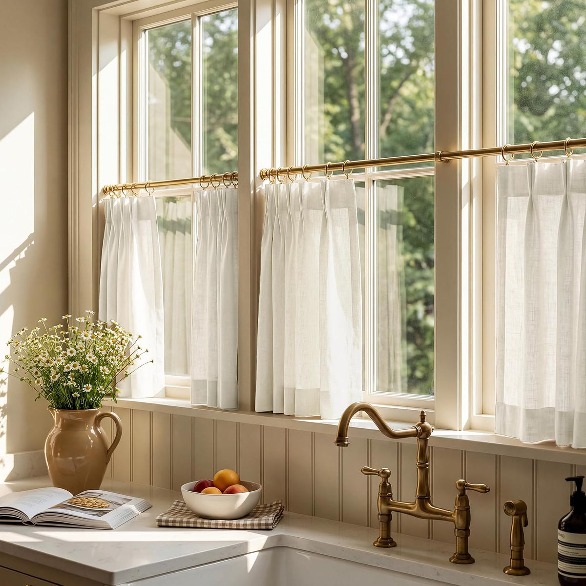 RYB HOME Pinch Pleated Kitchen Curtains Over Sink 36 Inches for Bathroom