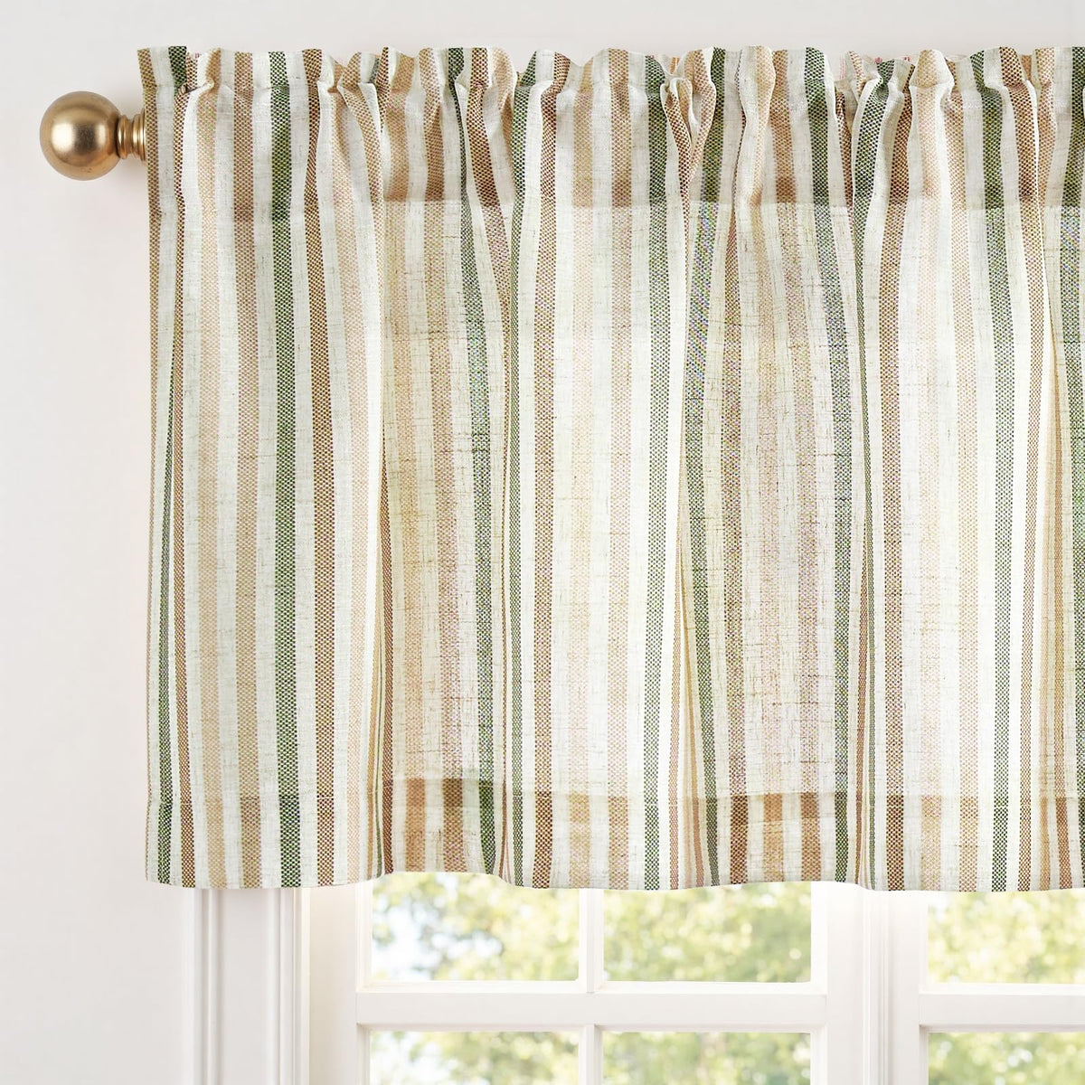 jinchan Linen Boxter Stripe Valances for Window 16 inch,Sage Green,1 Panel