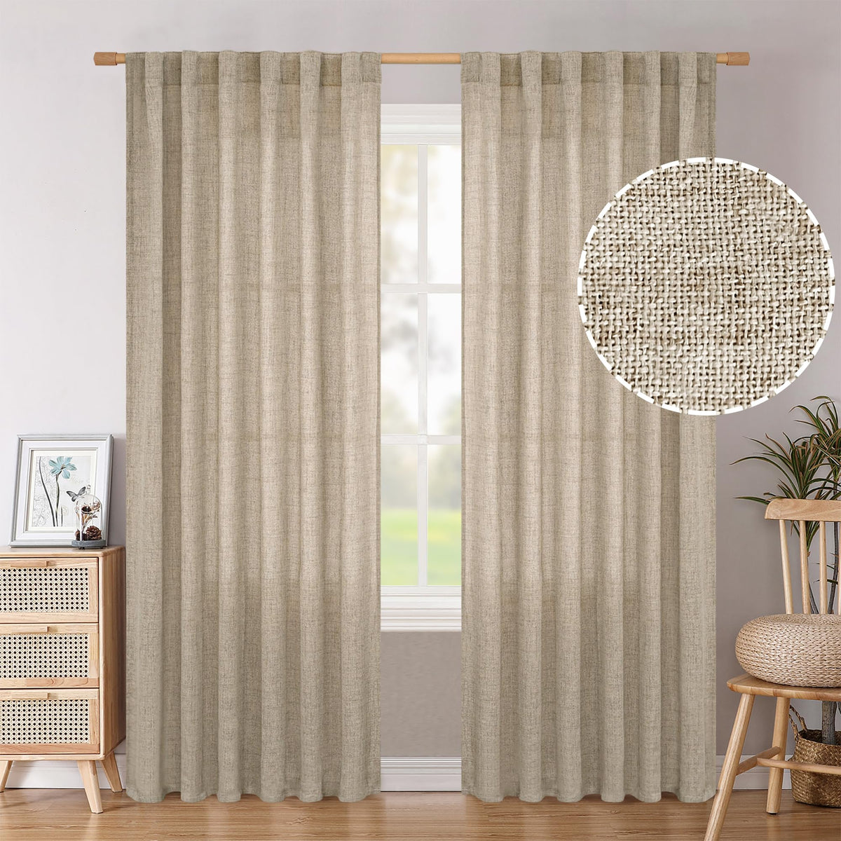 BGment White Linen Kitchen Curtains 40 Inch Length for Short Window
