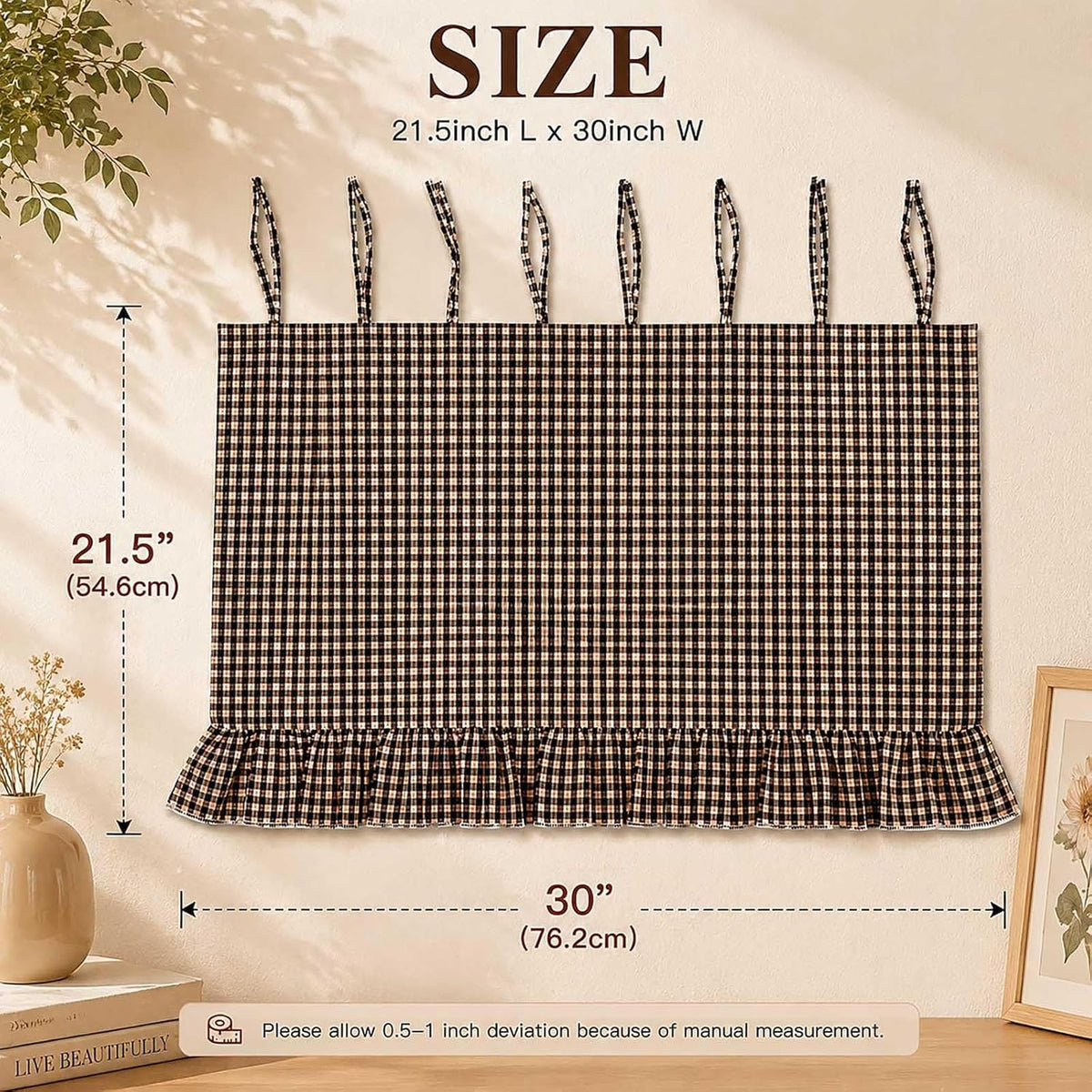 LOSOZO Oat Handmade Oven Skirt for Farmhouse Kitchen Décor, Oven Curtain Tie Top Decorative Cabinet Dish Washer Oven Curtains, Ruffled Fabric Appliance Cover with Ribbon Ties