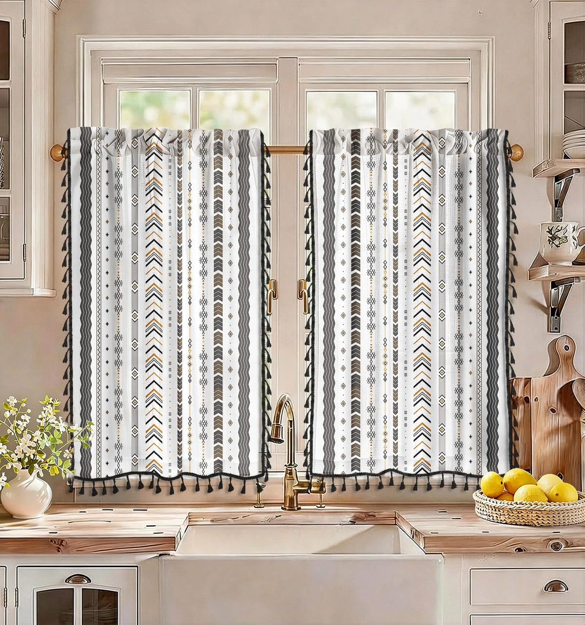 Miss Adola Boho Kitchen Tier Curtains, 36 Inch Length, Vintage Patchwork