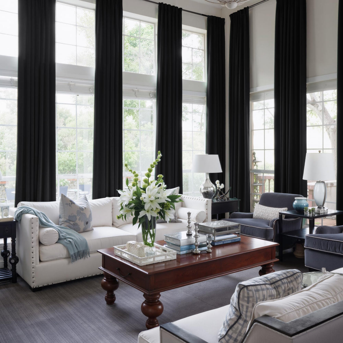 NICETOWN Black Out Velvet Curtains 63 inches Long for Kitchen