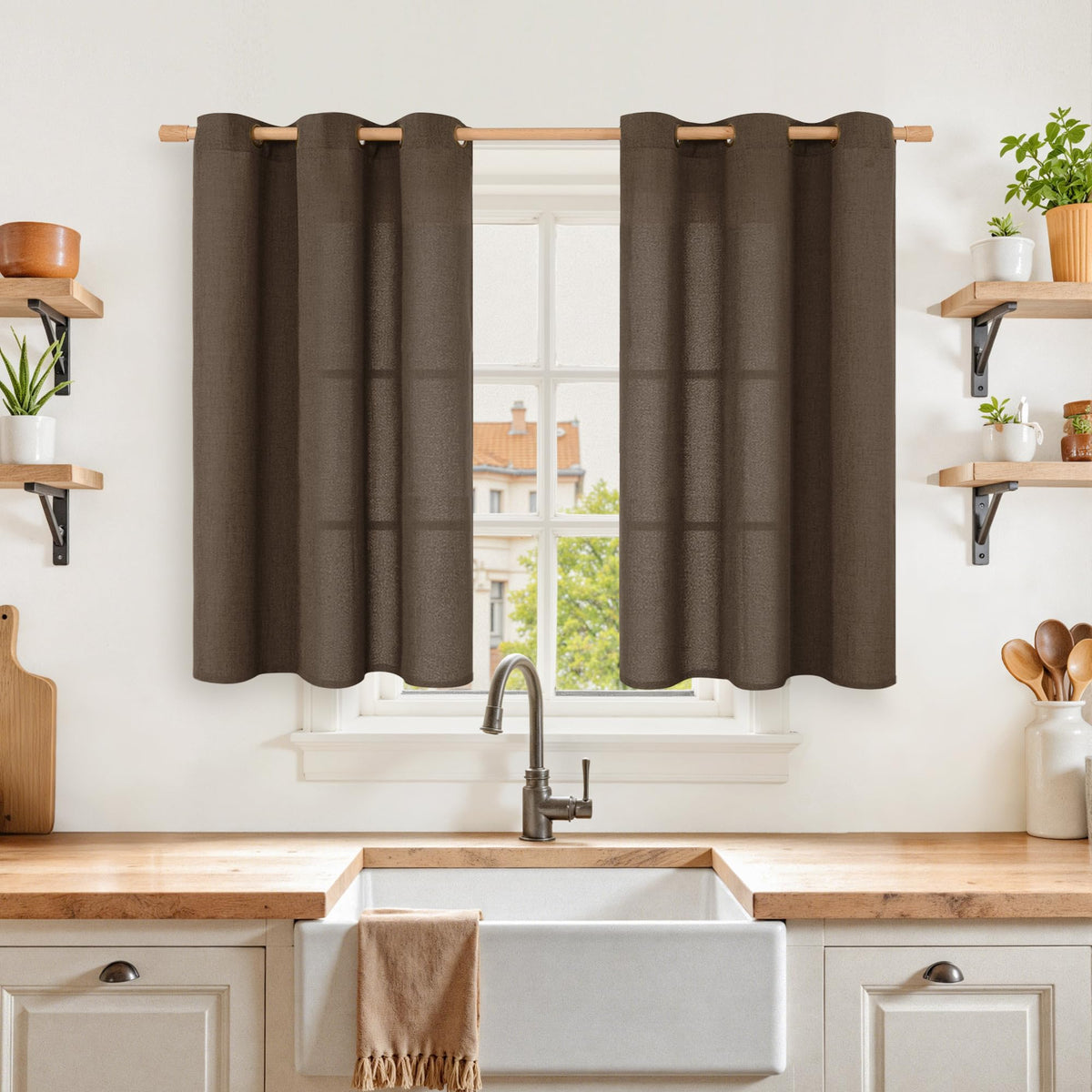 YoungsTex Linen Kitchen Window Curtains 40 Inch Length 2 Panels