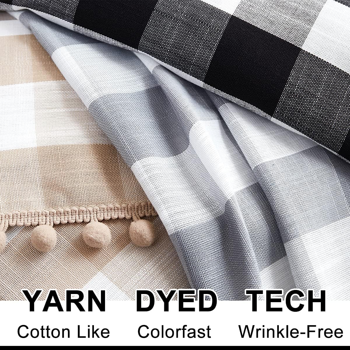 Taupe White Check Kitchen Tier Curtains for Basement Laundry 27x36 2pcs