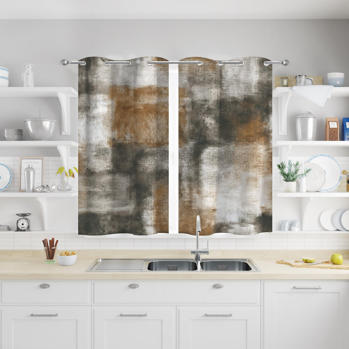 Asuexpect Burnt Orange Abstract Curtains for Kitchen, 26W x 36L, 2 Panels