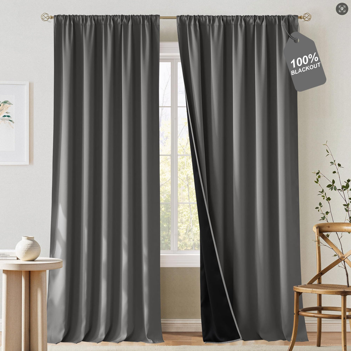 NICETOWN 100% Black Out Kitchen Curtains 36 Inch Length, W52xL36, 2 Panels