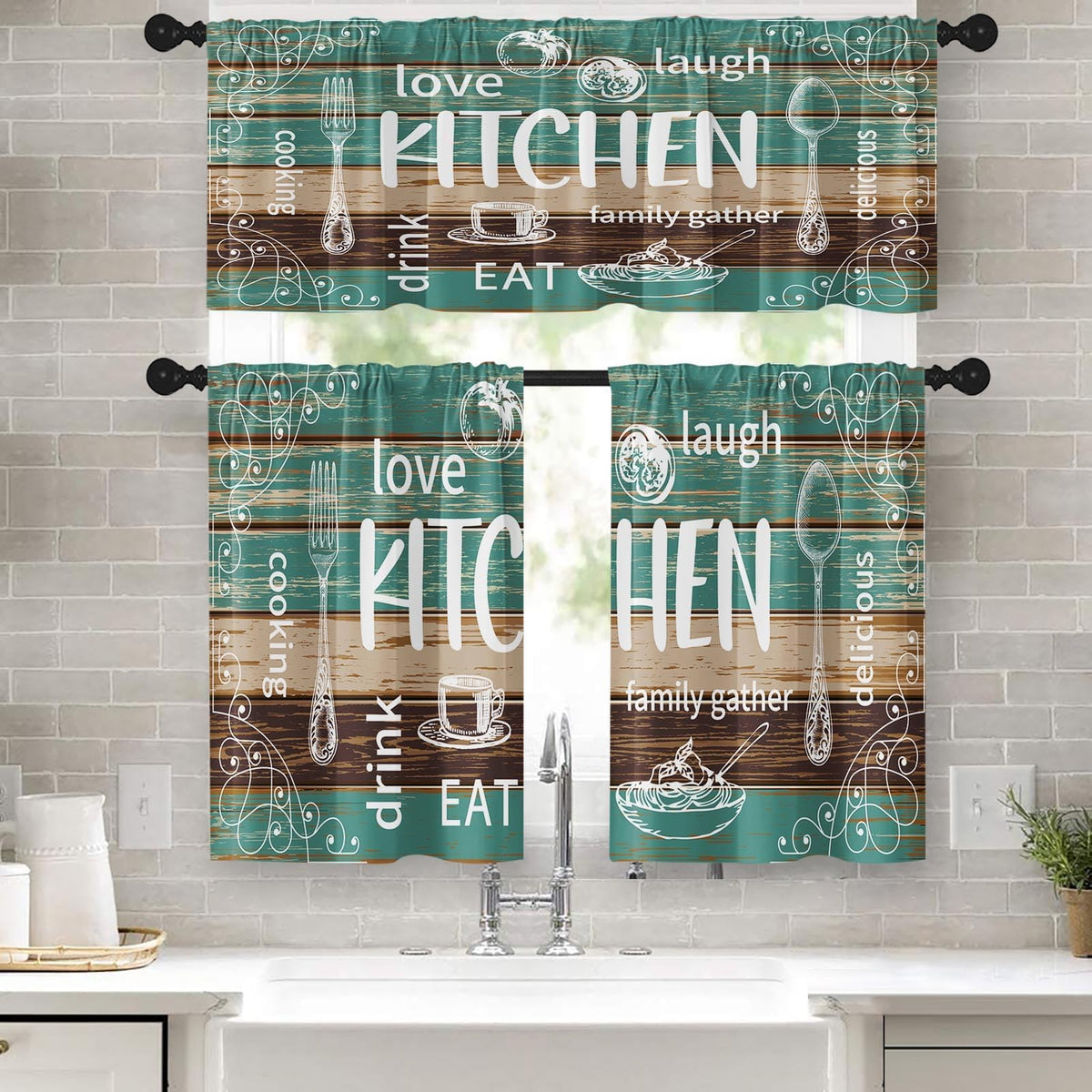 Kitchen Curtains Sets for Windows, 52x36 Inch, Farmhouse 3 Pack,