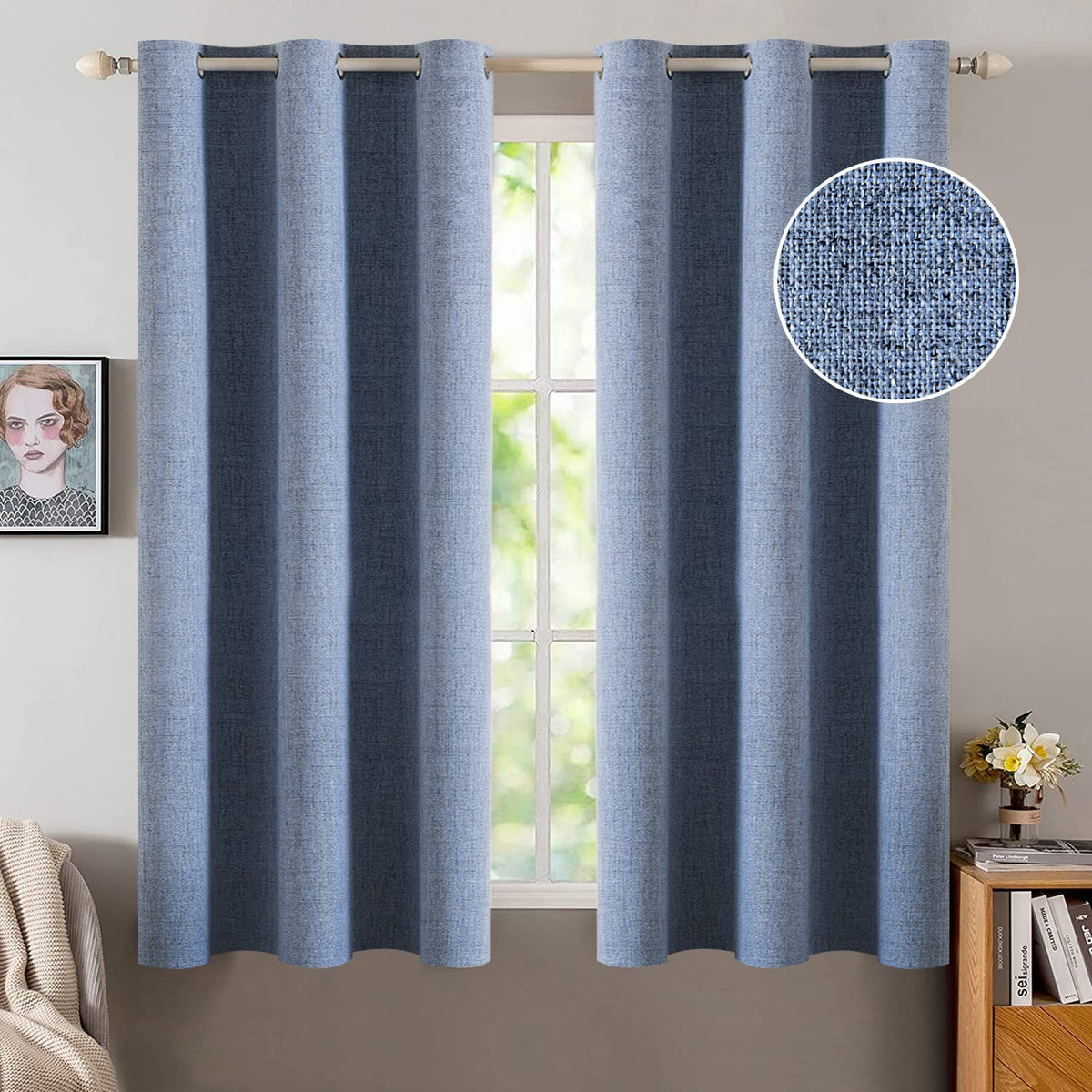 MIULEE 100% Blackout Linen Curtains for Bedroom 52x54 Inches Natural Beige