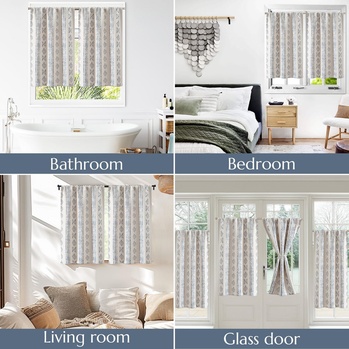 jinchan Blackout Kitchen Tier Curtains 36 Inch Rod Pocket Blue on Beige