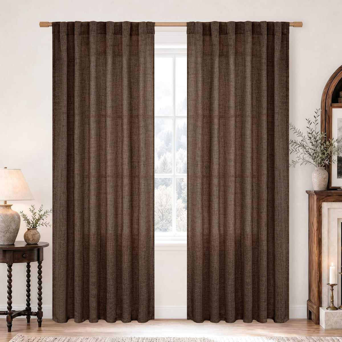 BGment White Linen Kitchen Curtains 40 Inch Length for Short Window