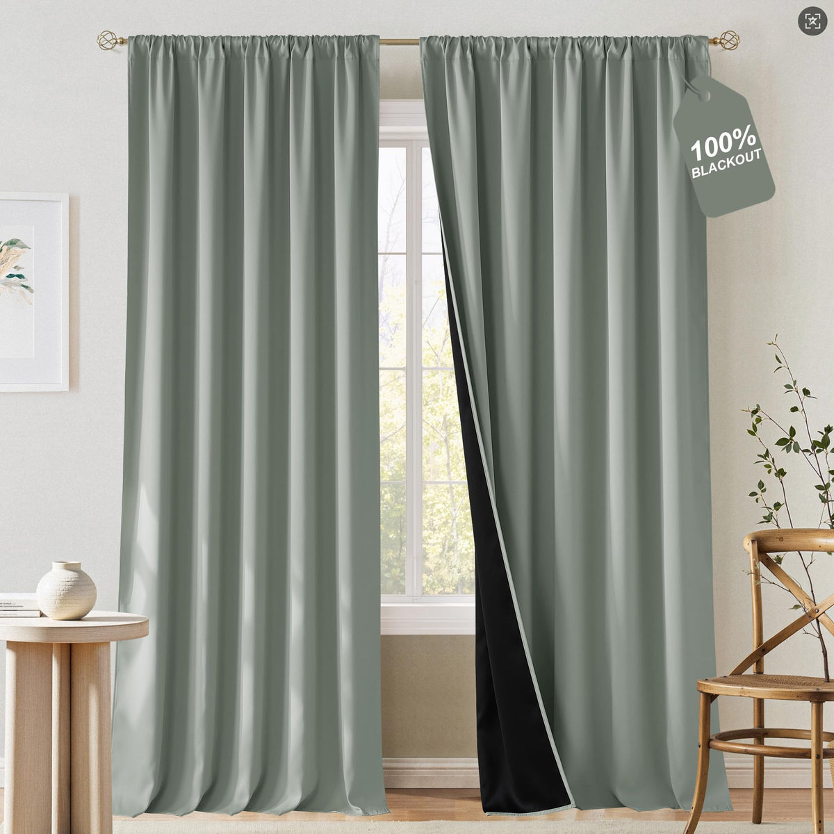 NICETOWN 100% Black Out Kitchen Curtains 36 Inch Length, W52xL36, 2 Panels