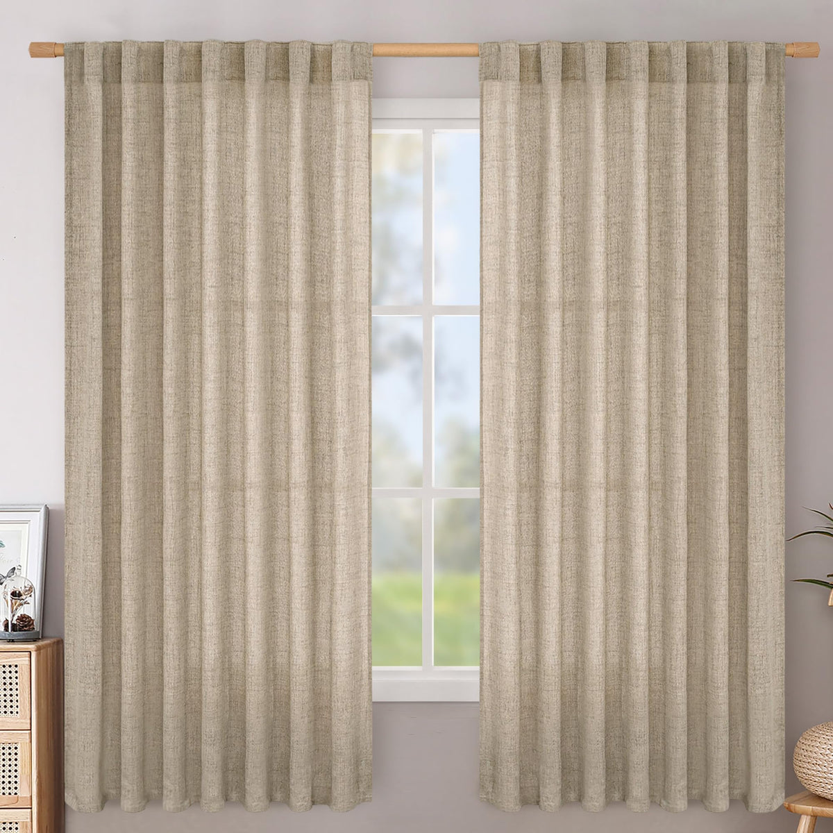 BGment White Linen Kitchen Curtains 40 Inch Length for Short Window