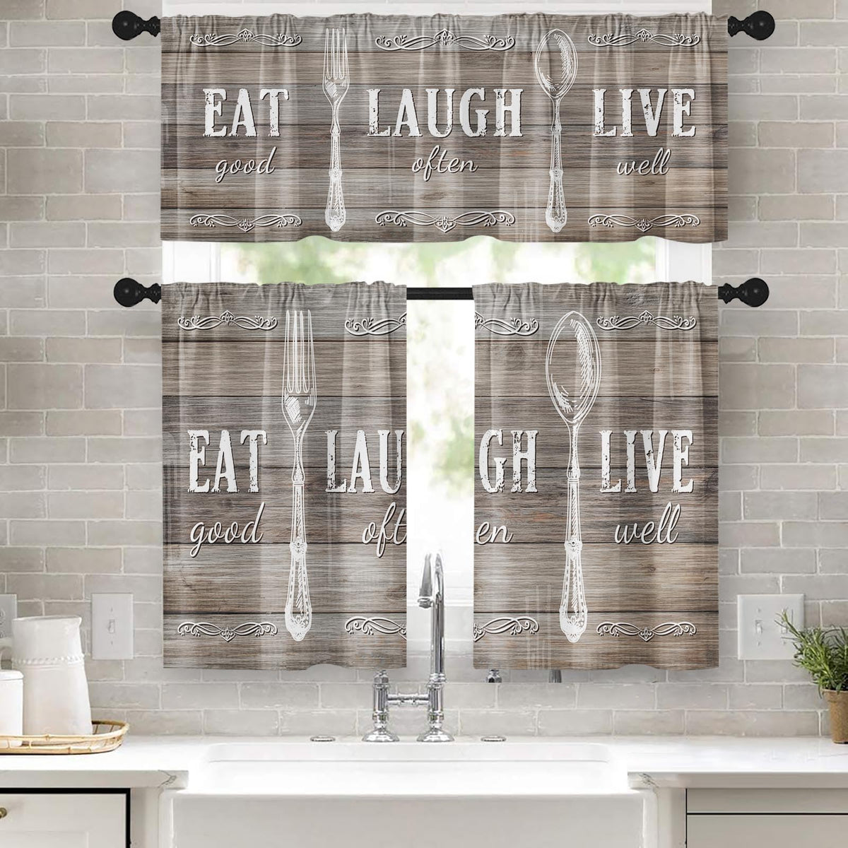 Kitchen Curtains Sets for Windows, 52x36 Inch, Farmhouse 3 Pack,