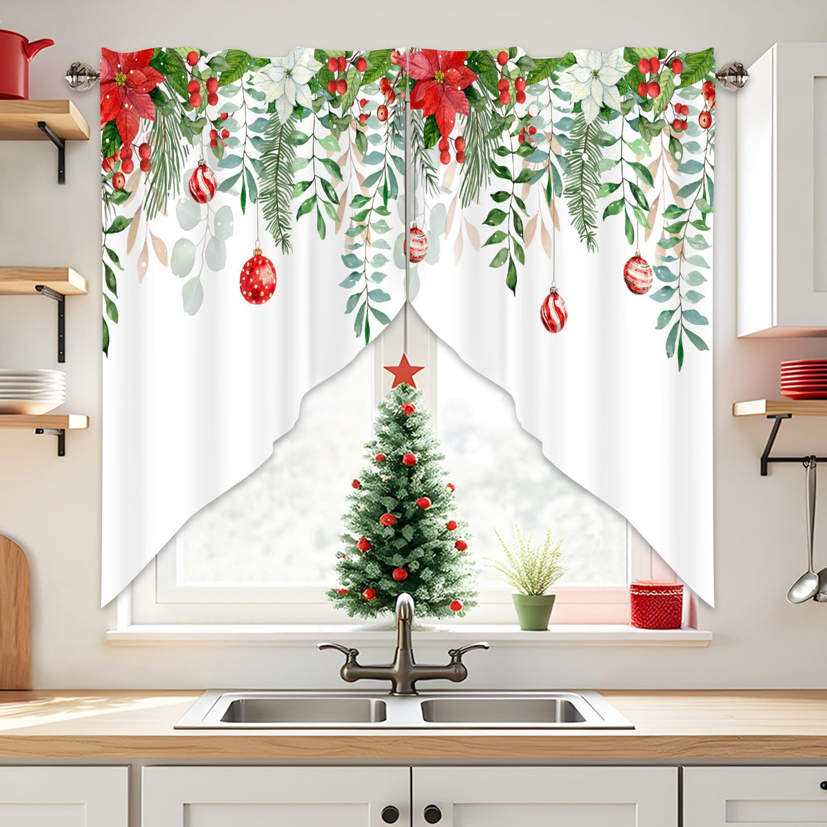 Sage Green Eucalyptus Leaves Swag Curtains 1 Pair, 28x36 in