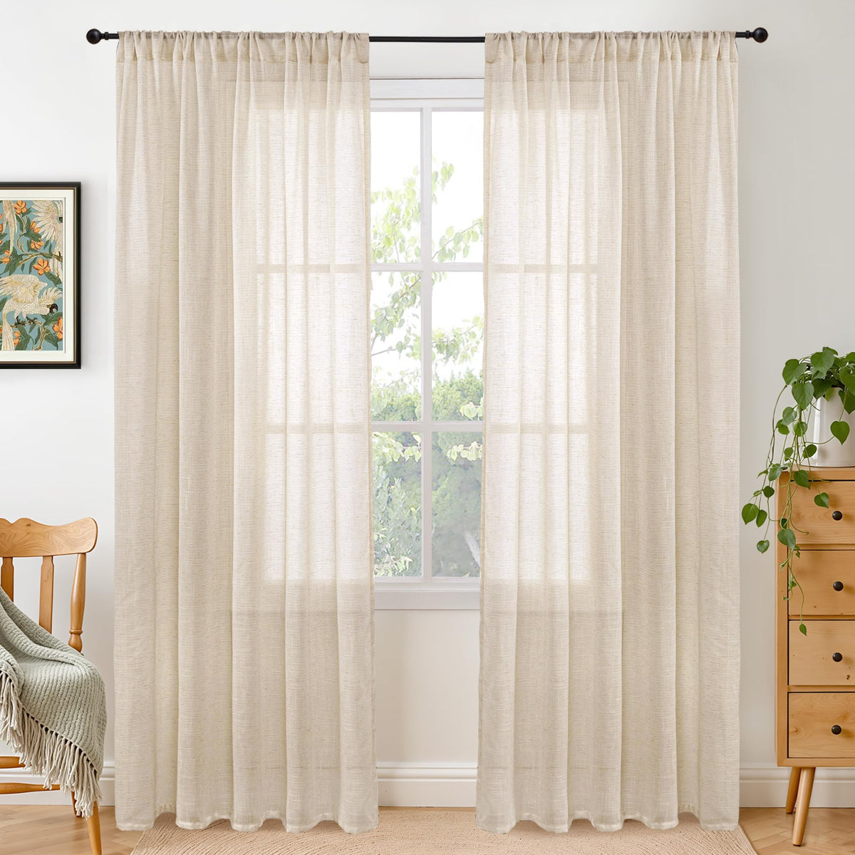 BGment Linen Kitchen Window Curtains Over Sink, 36 Inch Length Cafe Drapes