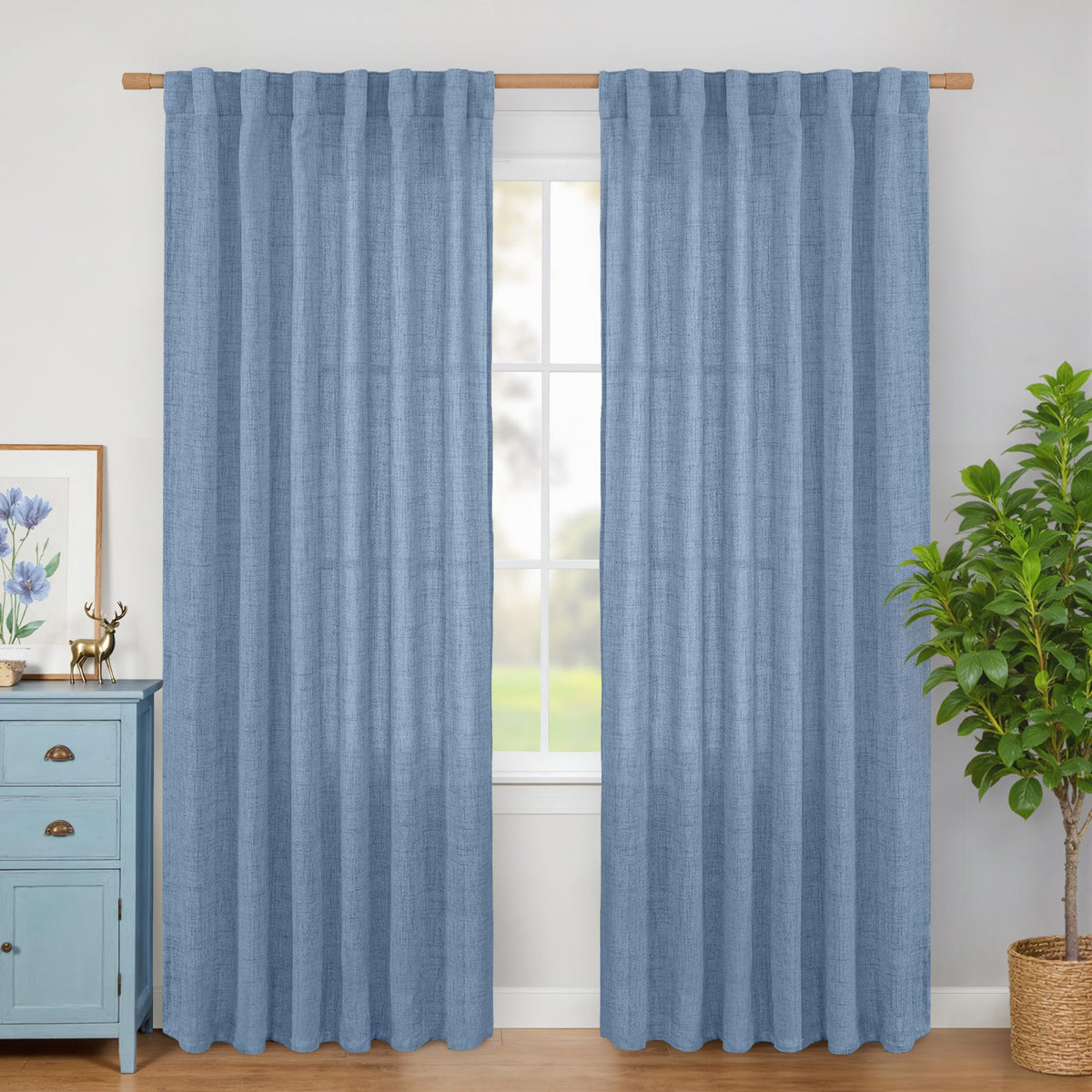 BGment White Linen Kitchen Curtains 40 Inch Length for Short Window