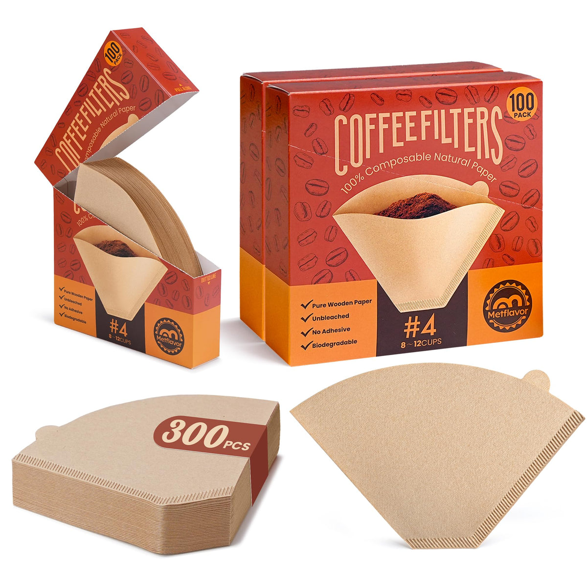 500 Count Coffee Filters #4, Unbleached Cone Coffee Filter 8-12 Cup