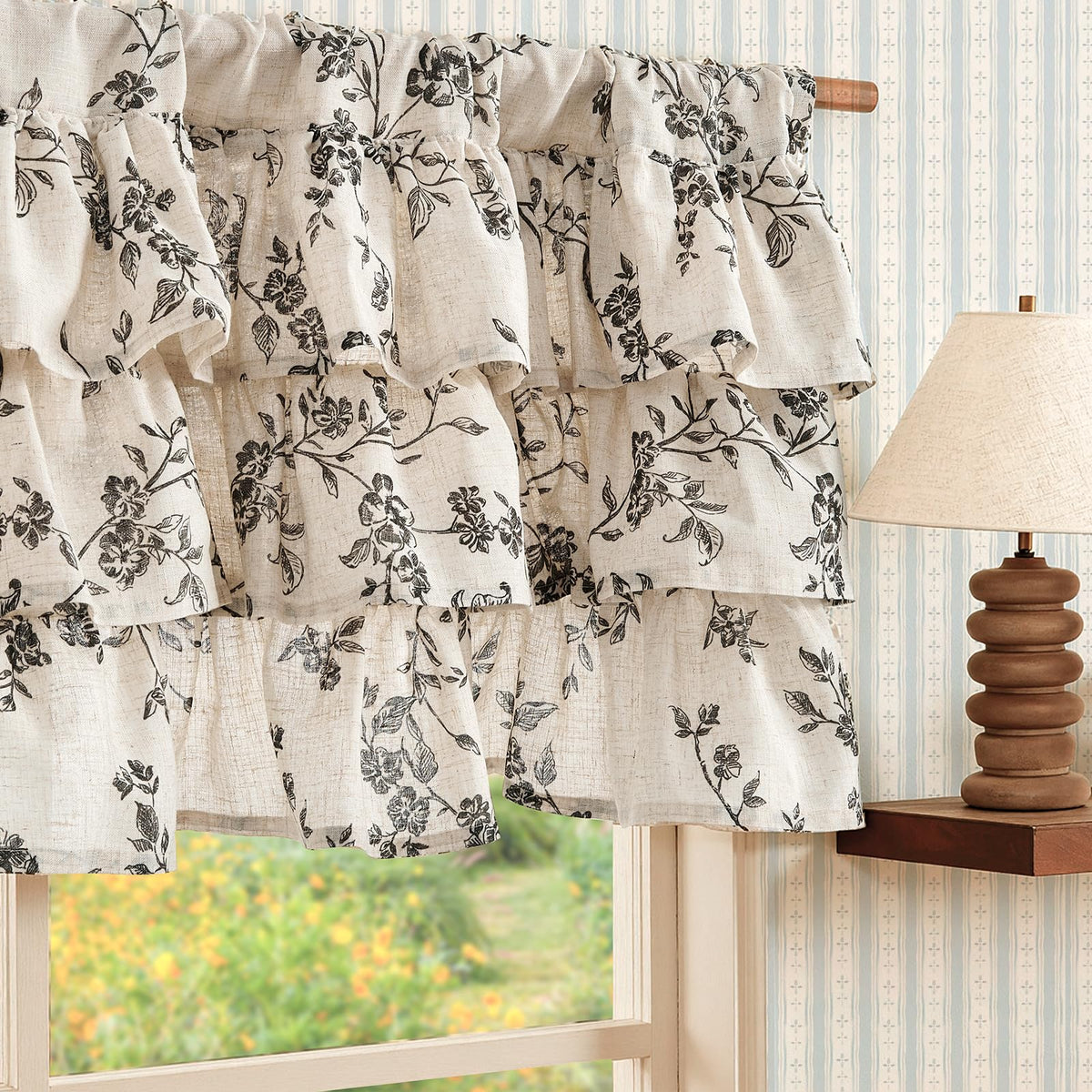 jinchan Alisa Ruffled Floral Valance Curtain 18 Inch 1 Panel Taupe on Linen