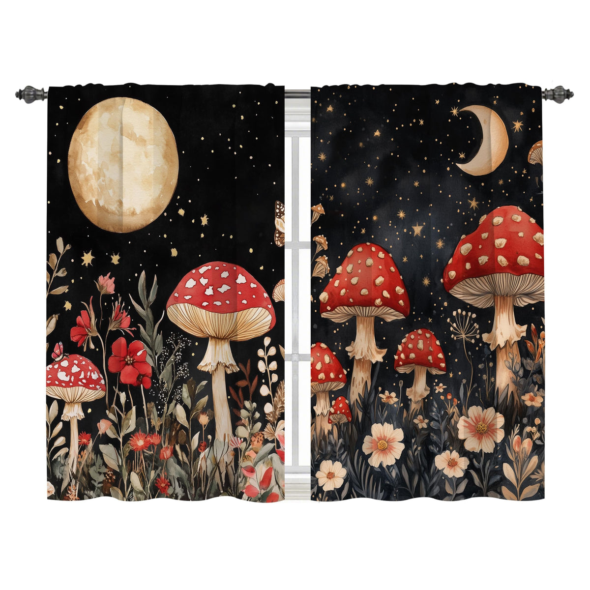 Worltoldb Black Grey Kitchen Curtains Cafe Curtains for Bathroom Dining Room Living Room Pocket Window Drapes 2 Panels Set 28"x36"