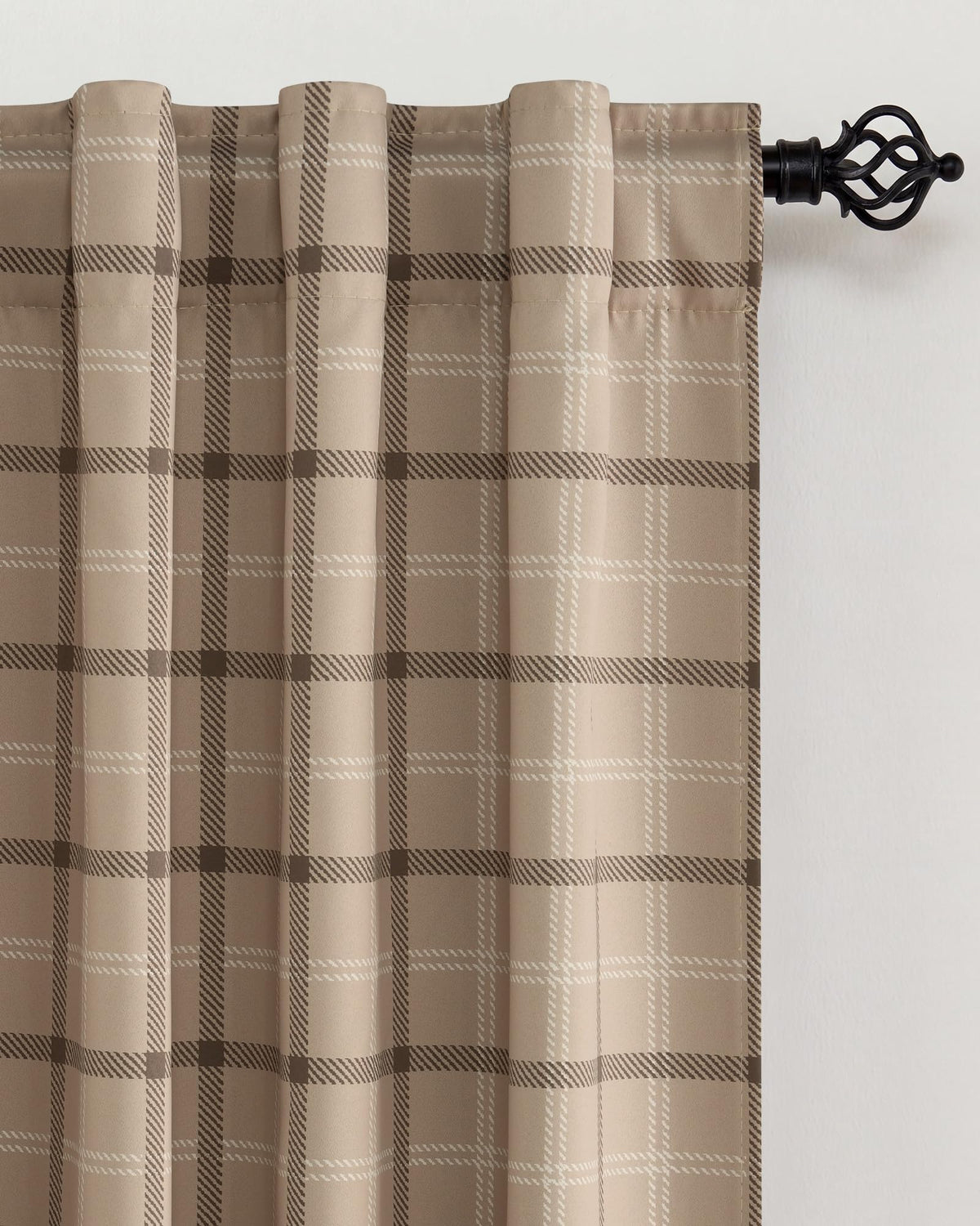 NICETOWN Olive Green Farmhouse Gingham Tiers Kitchen 100% Blackout Curtains