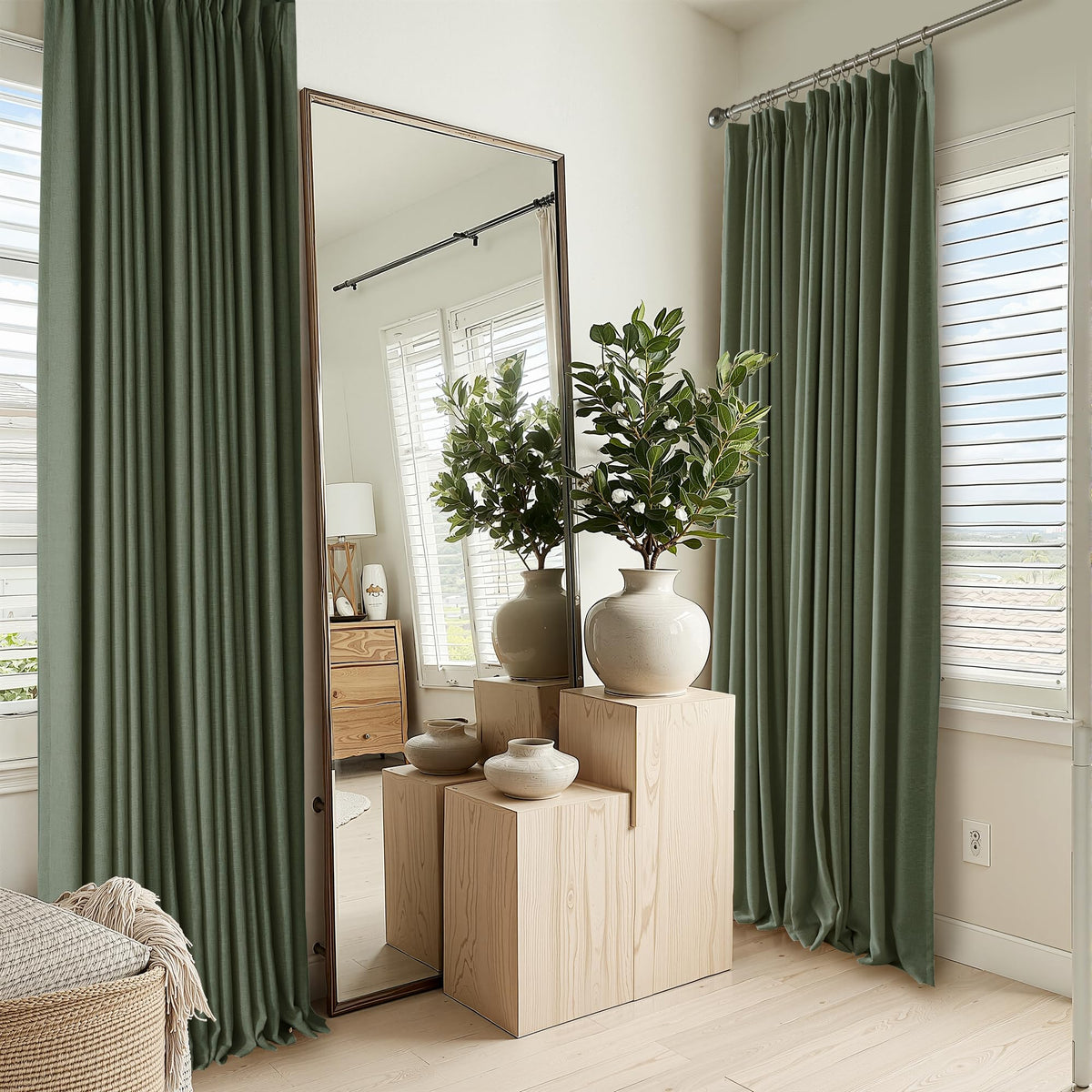 RYB HOME 45 Inch Long Natural Beige 100% Blackout Short Curtains