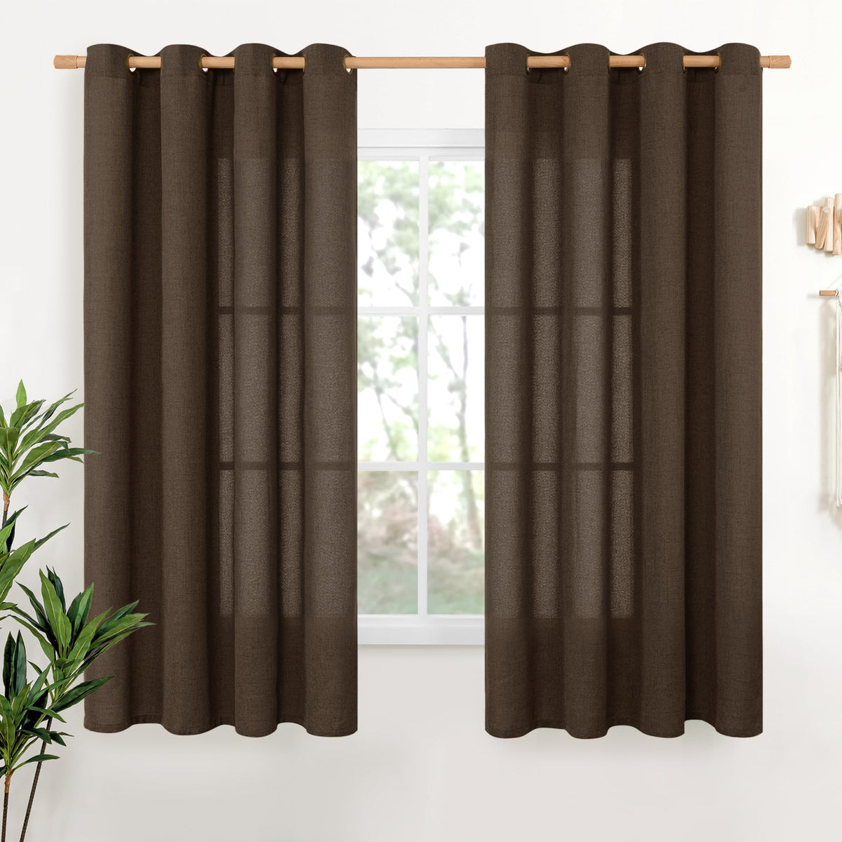 YoungsTex Linen Kitchen Window Curtains 40 Inch Length 2 Panels