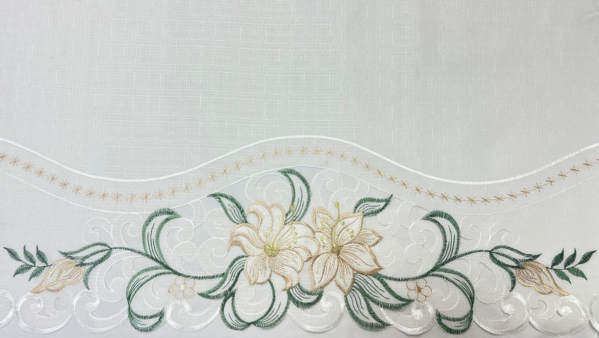 GOHD Lily Fragrance 3pcs Colorful Embroidery Kitchen Cafe Curtain Set.Beige
