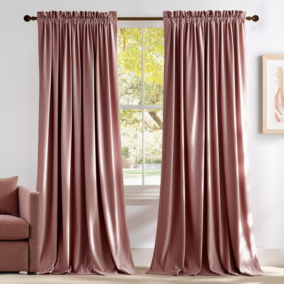 NICETOWN Black Out Velvet Curtains 63 inches Long for Kitchen