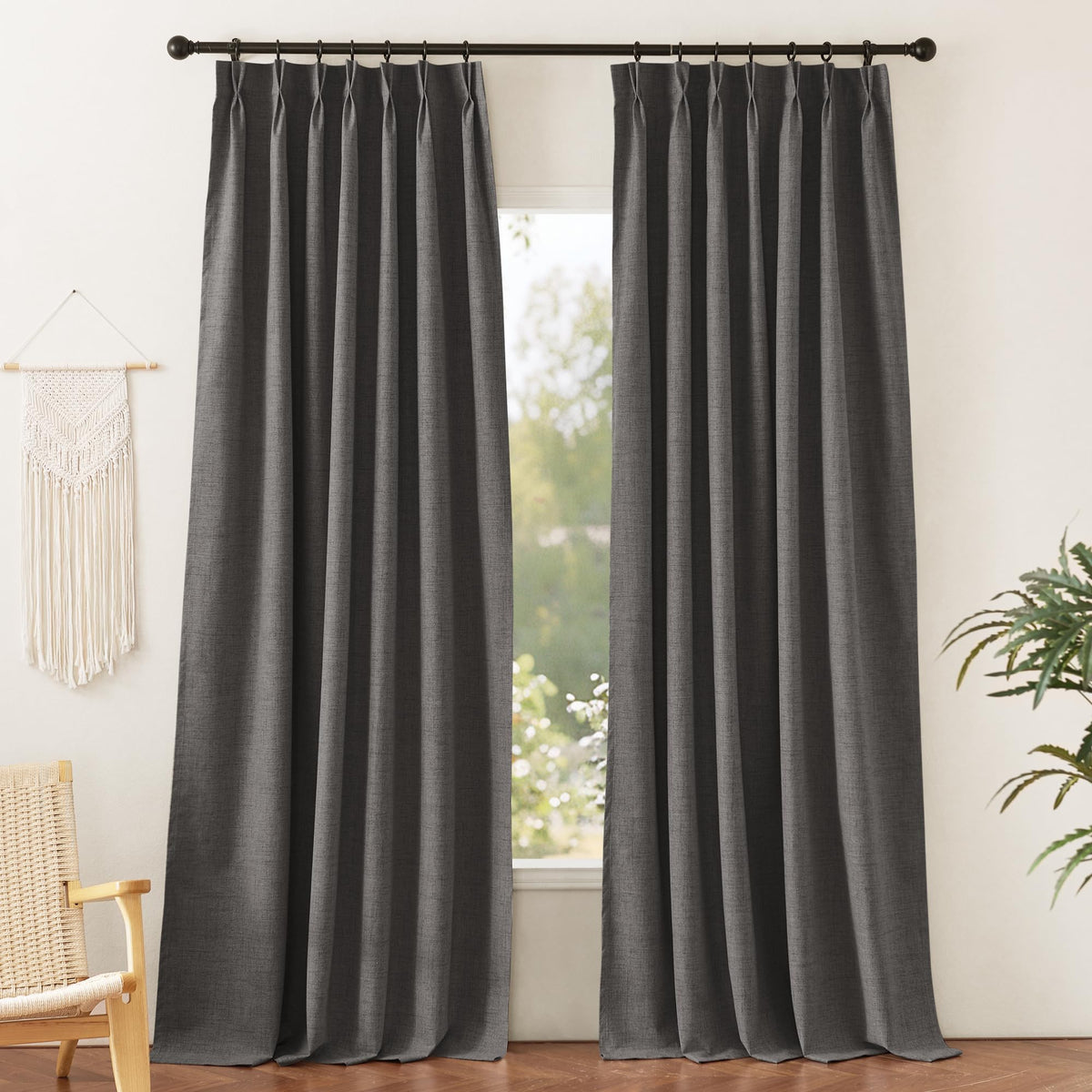 RYB HOME 45 Inch Long Natural Beige 100% Blackout Short Curtains