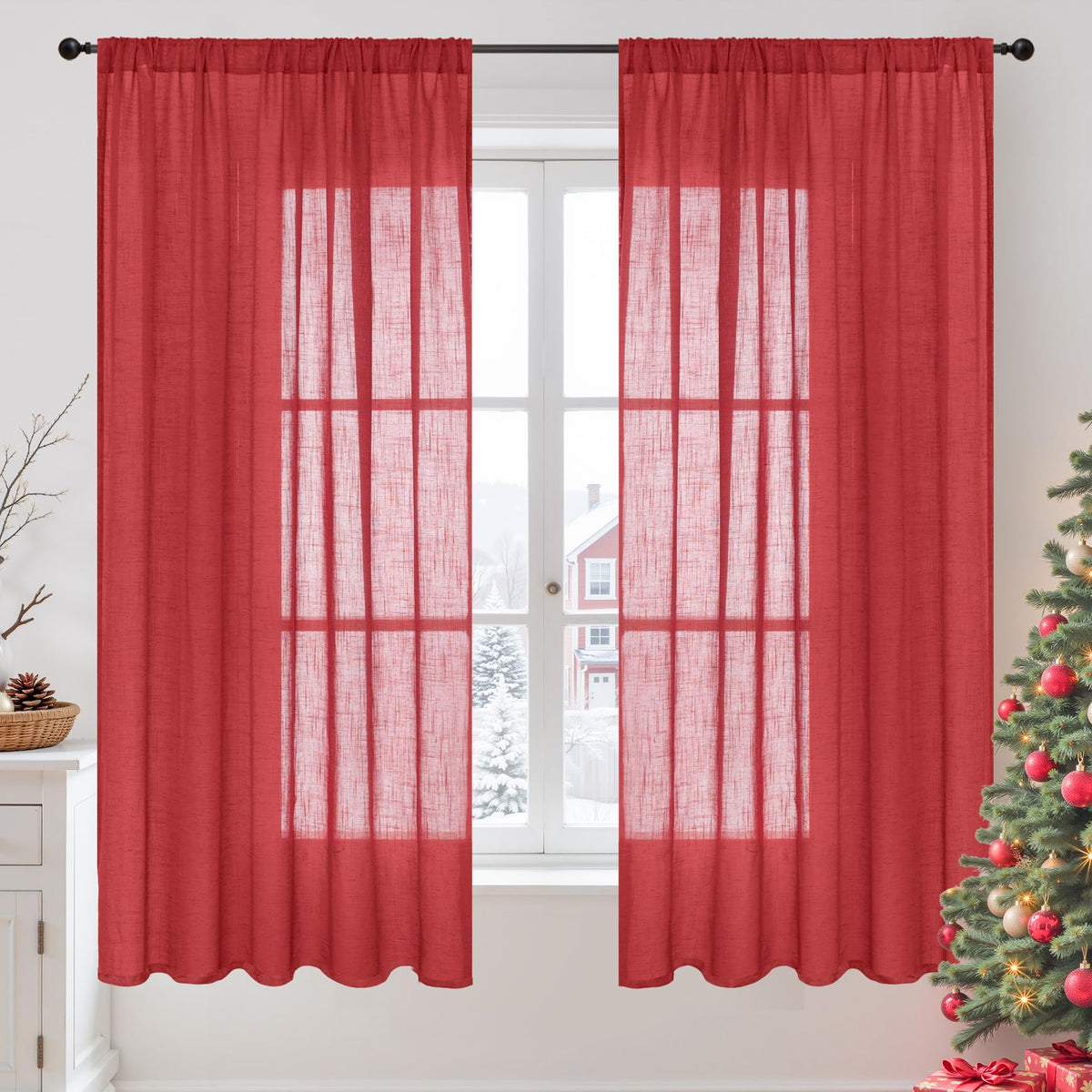 BGment Linen Kitchen Window Curtains Over Sink, 36 Inch Length Cafe Drapes