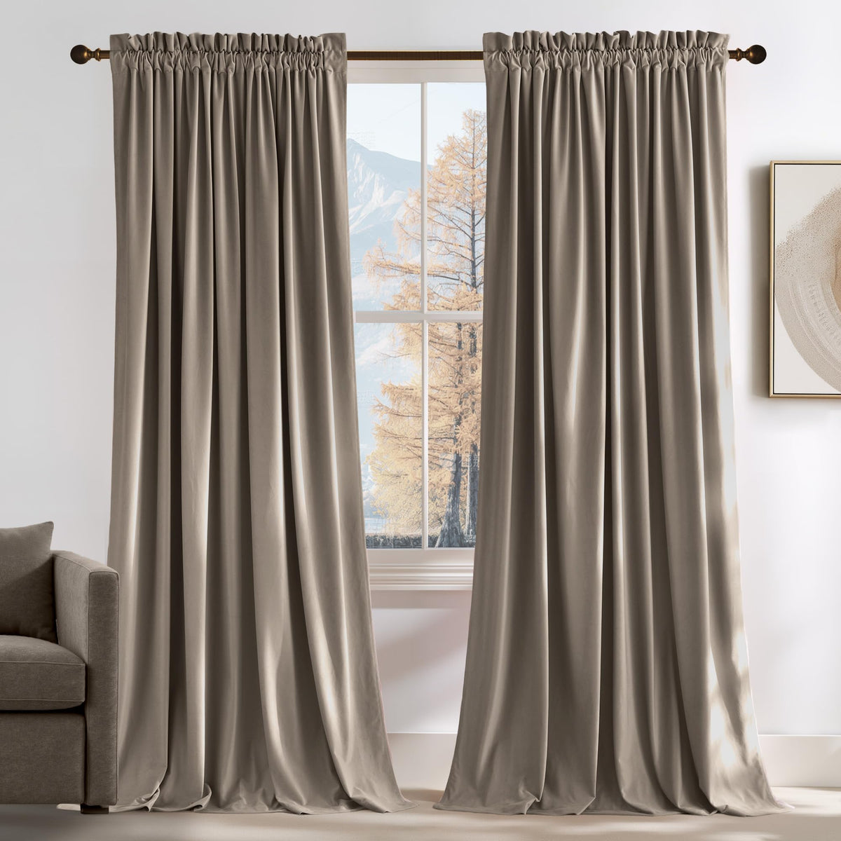 NICETOWN Black Out Velvet Curtains 63 inches Long for Kitchen