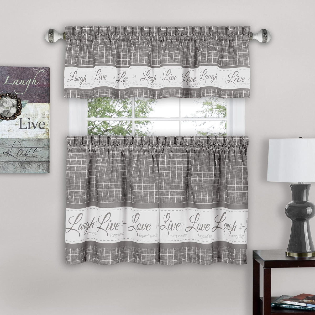 ACHIM Tier and Valance Curtain Set, 58 x 24 in, Charcoal, Light Filtering