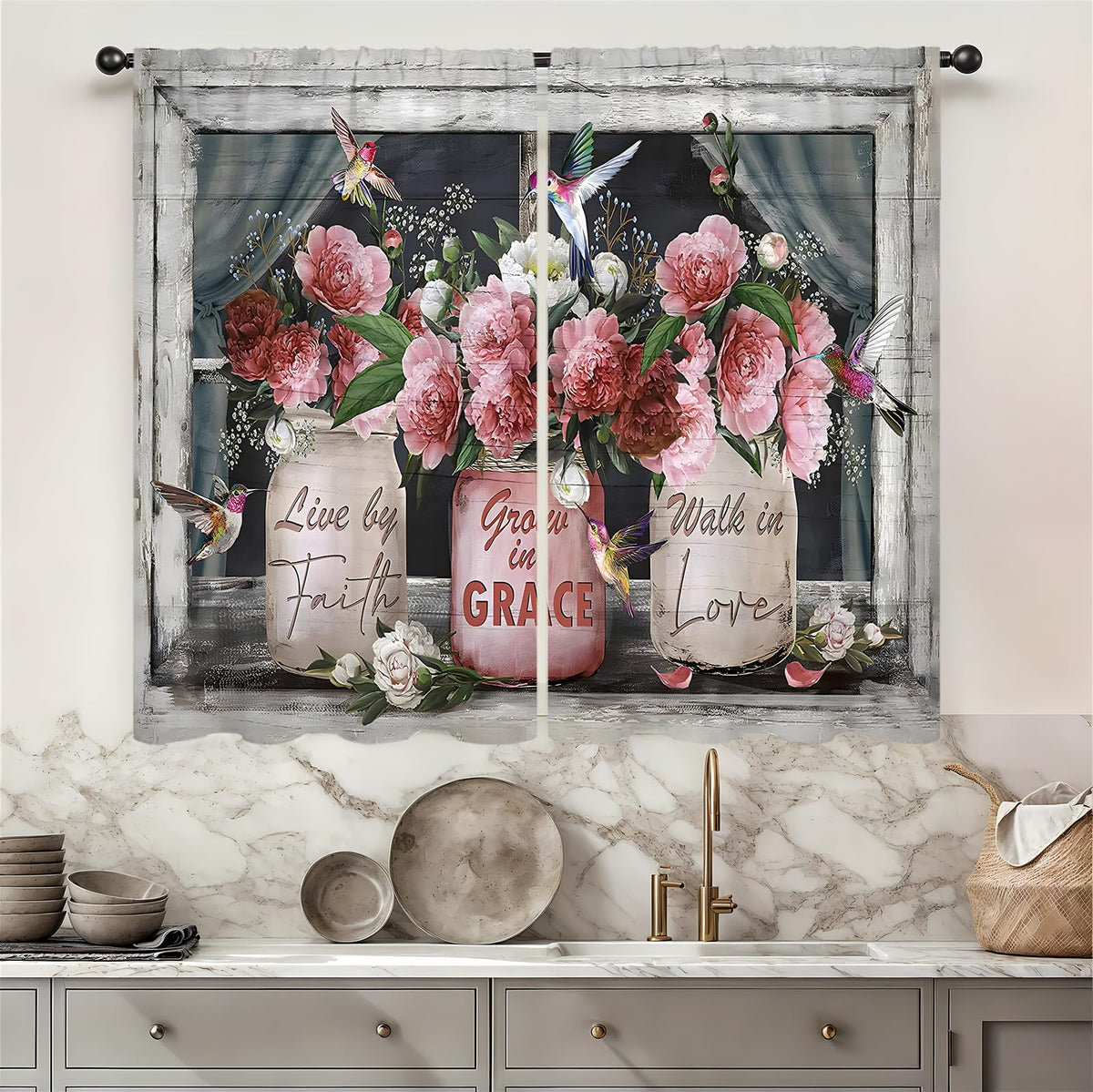 Yellow Sunflower Kitchen Curtains 42W X 63L Inch 2 Panels Rod Pocket Country Rustic Floral Flower Butterfly Farmhouse Over Sink Small Short Cafe Tier Window Treatment Bathroom Decor