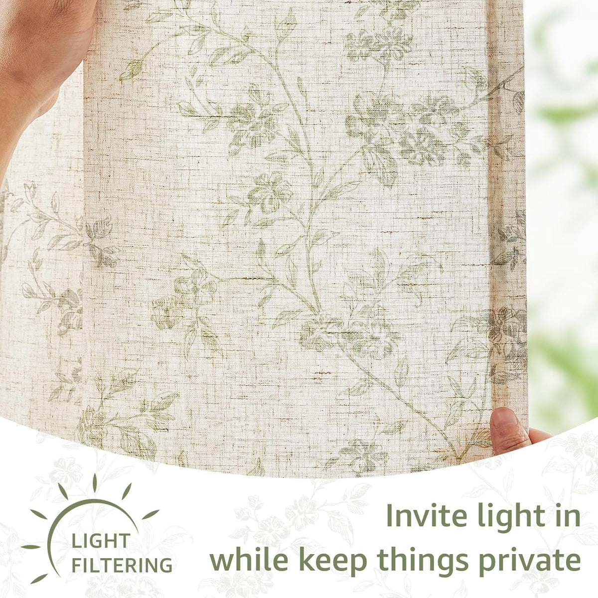 Lazzzy Green Vintage Floral Linen Curtains Farmhouse 26W X 36L 2 Panels