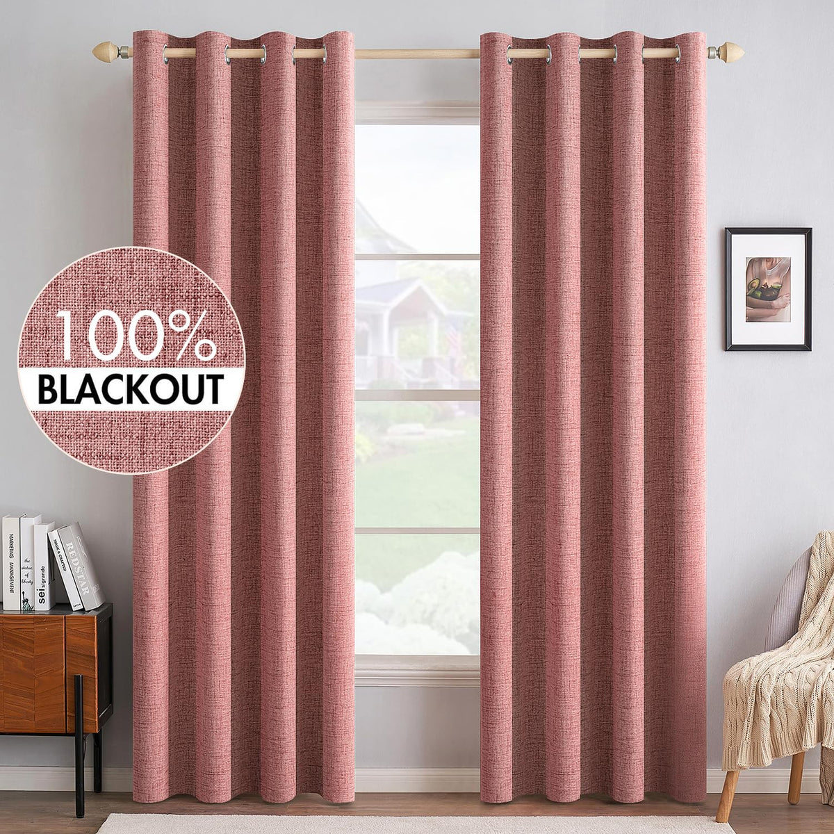 MIULEE 100% Blackout Linen Curtains for Bedroom 52x54 Inches Natural Beige