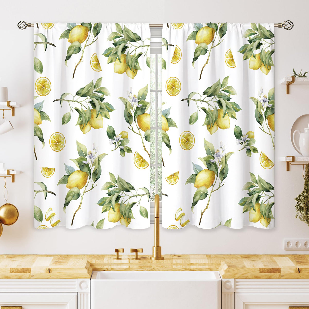Green Boho Flower Small Kitchen Curtains Flower Plant Window Treatment Botanical Herb Chic Rod Pocket Cafe Short Window Curtains for Bathroom Dining Room Tier Treatment Drapes 27.5x39 inch