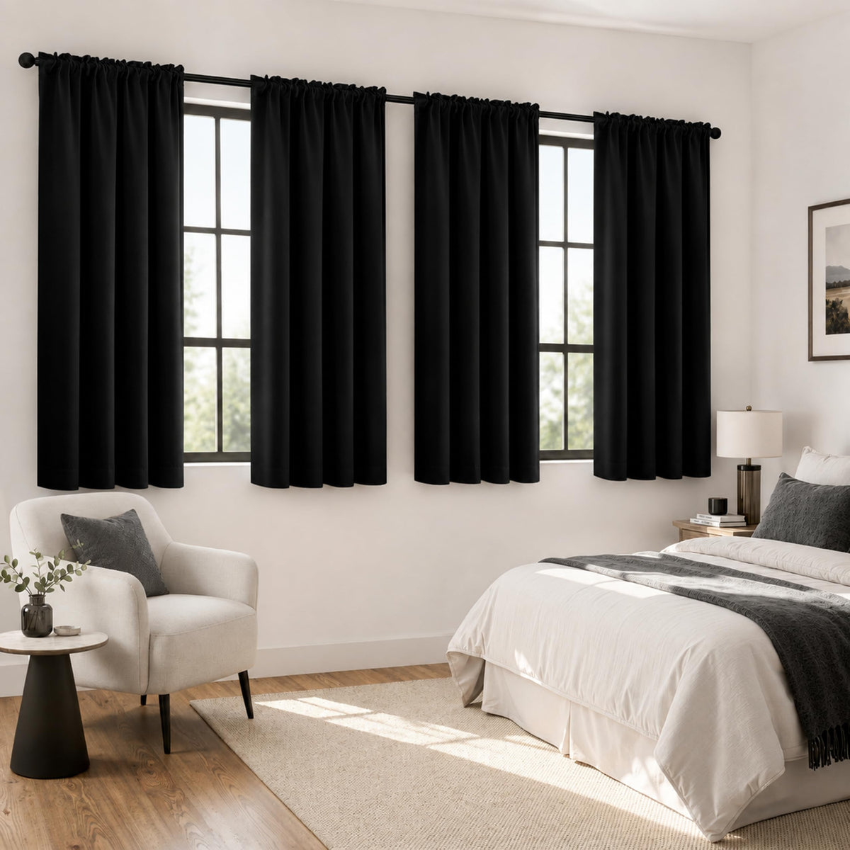 MIULEE Short 36 Inch Blackout Kitchen Window Curtain Black Set of 4 Panels