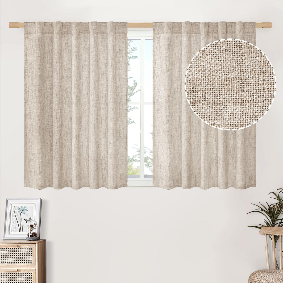 BGment White Linen Kitchen Curtains 40 Inch Length for Short Window