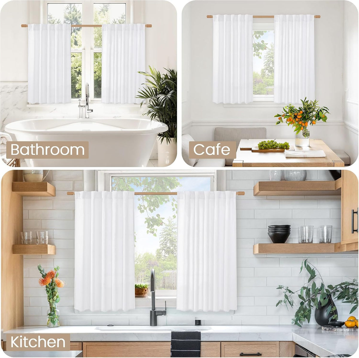 BGment White Linen Kitchen Curtains 40 Inch Length for Short Window