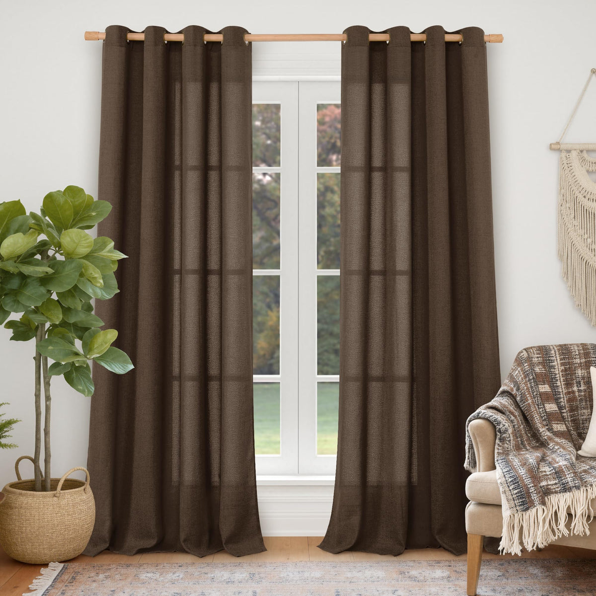 YoungsTex Linen Kitchen Window Curtains 40 Inch Length 2 Panels
