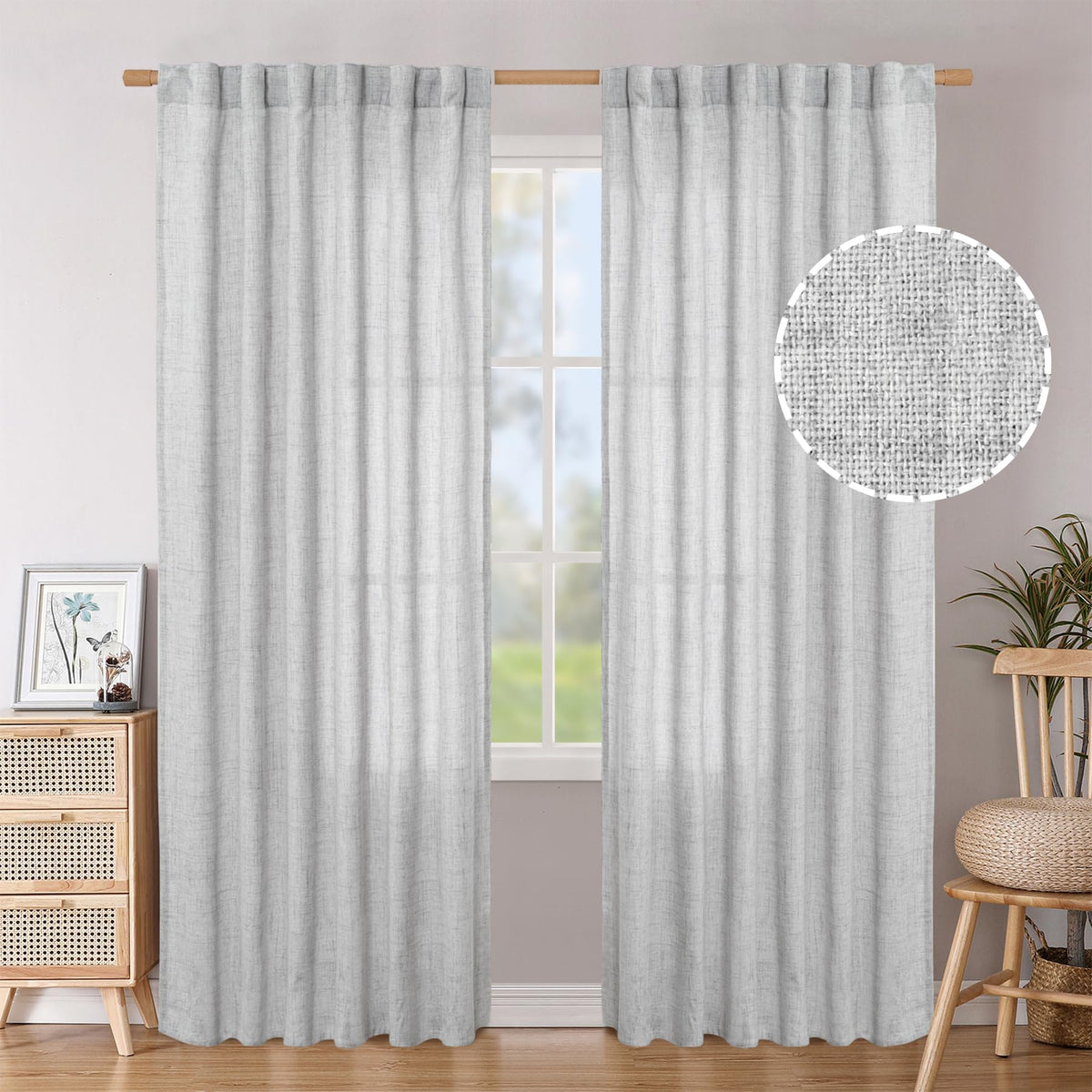 BGment White Linen Kitchen Curtains 40 Inch Length for Short Window