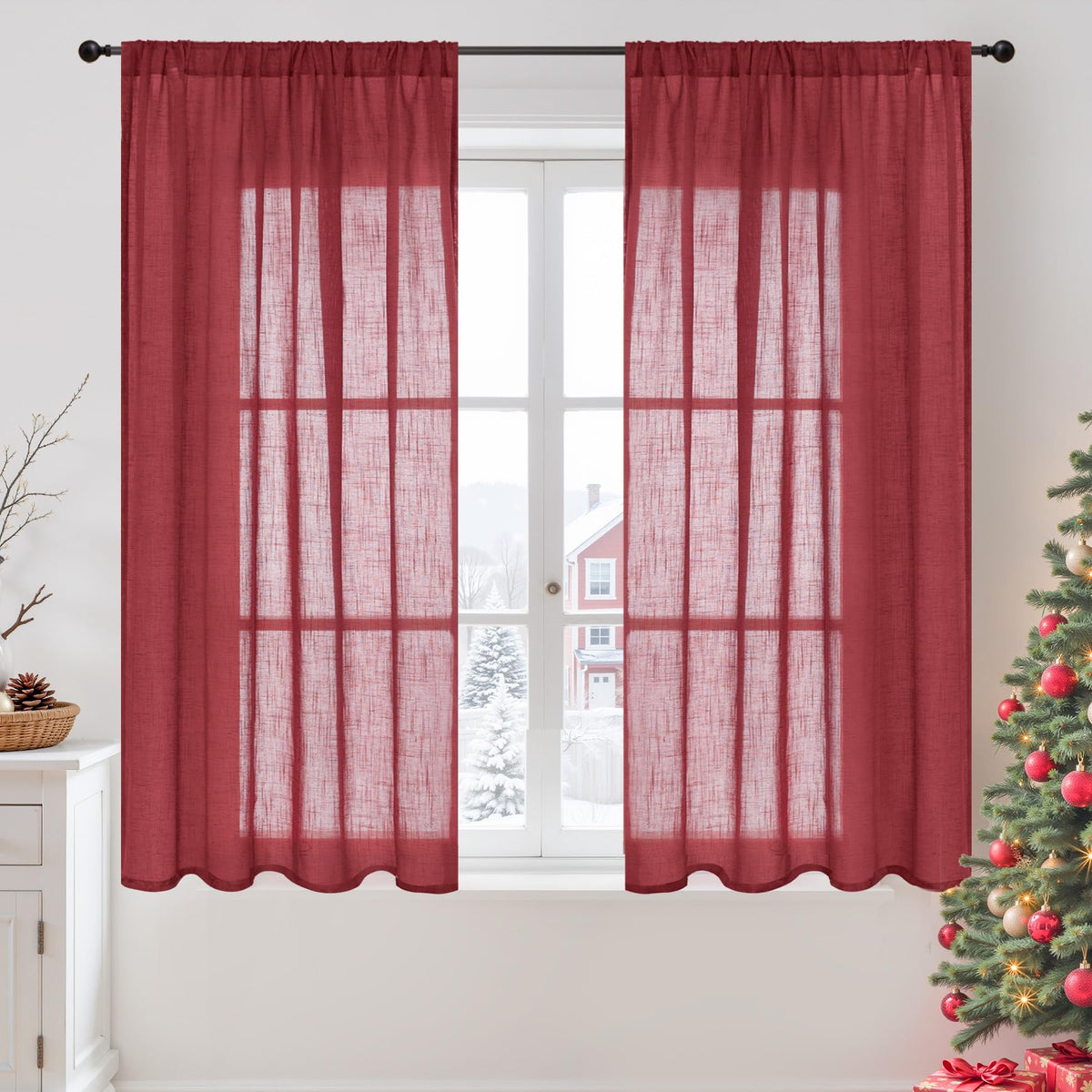 BGment Linen Kitchen Window Curtains Over Sink, 36 Inch Length Cafe Drapes