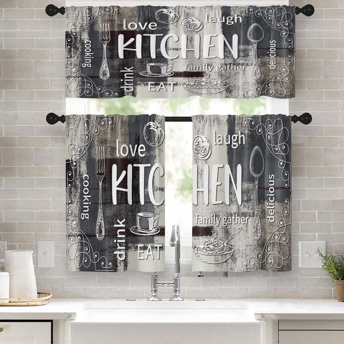 Kitchen Curtains Sets for Windows, 52x36 Inch, Farmhouse 3 Pack,